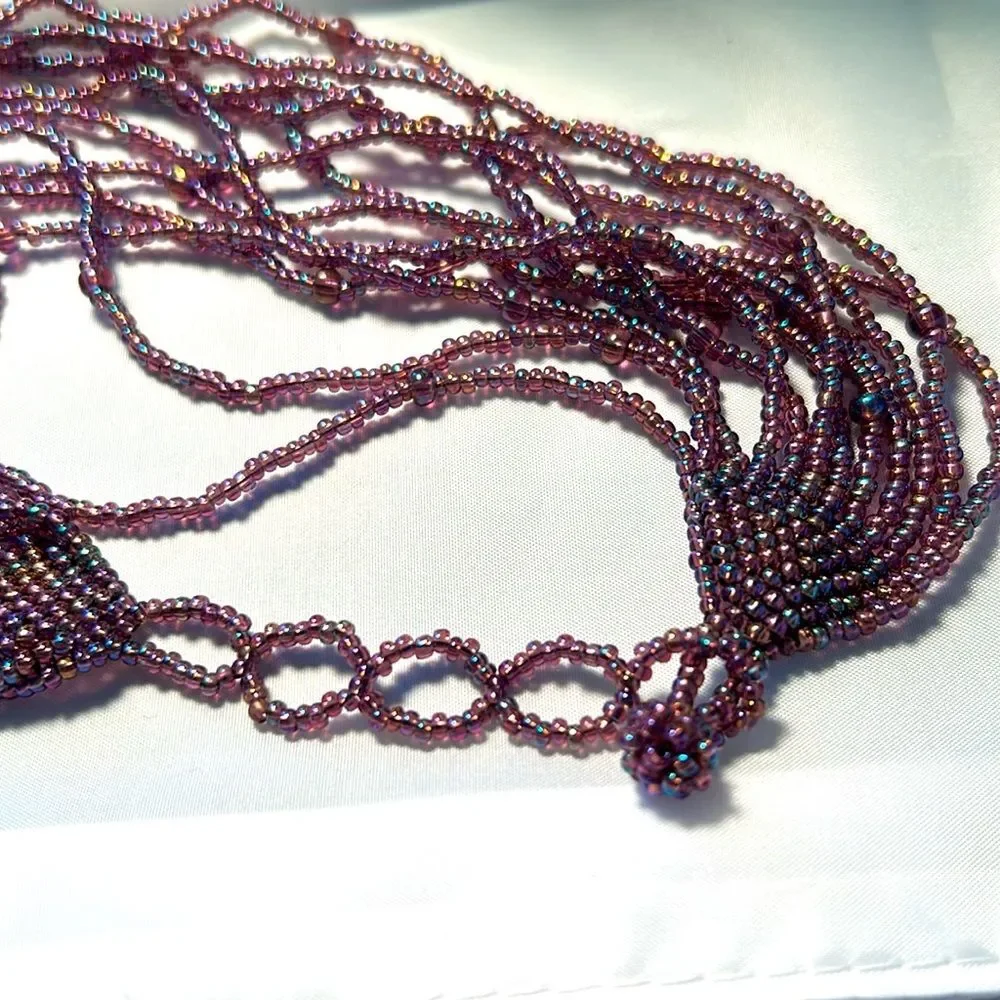 Iridescent purple seed bead 12-strand choker - handmade statement piece